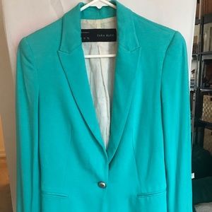 Zara Basics Turquoise Cotton Jersey Blazer